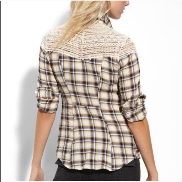 Free People Tops - Free People Plaid Crochet Button Down Top